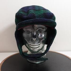Vintage Sima Int Wool Plaid Newsboy Earflap Hat Men Large Black Watch